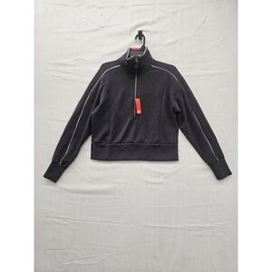 Members Mark Womens Sandwash Half Zip Pullover Black MM24810 XS